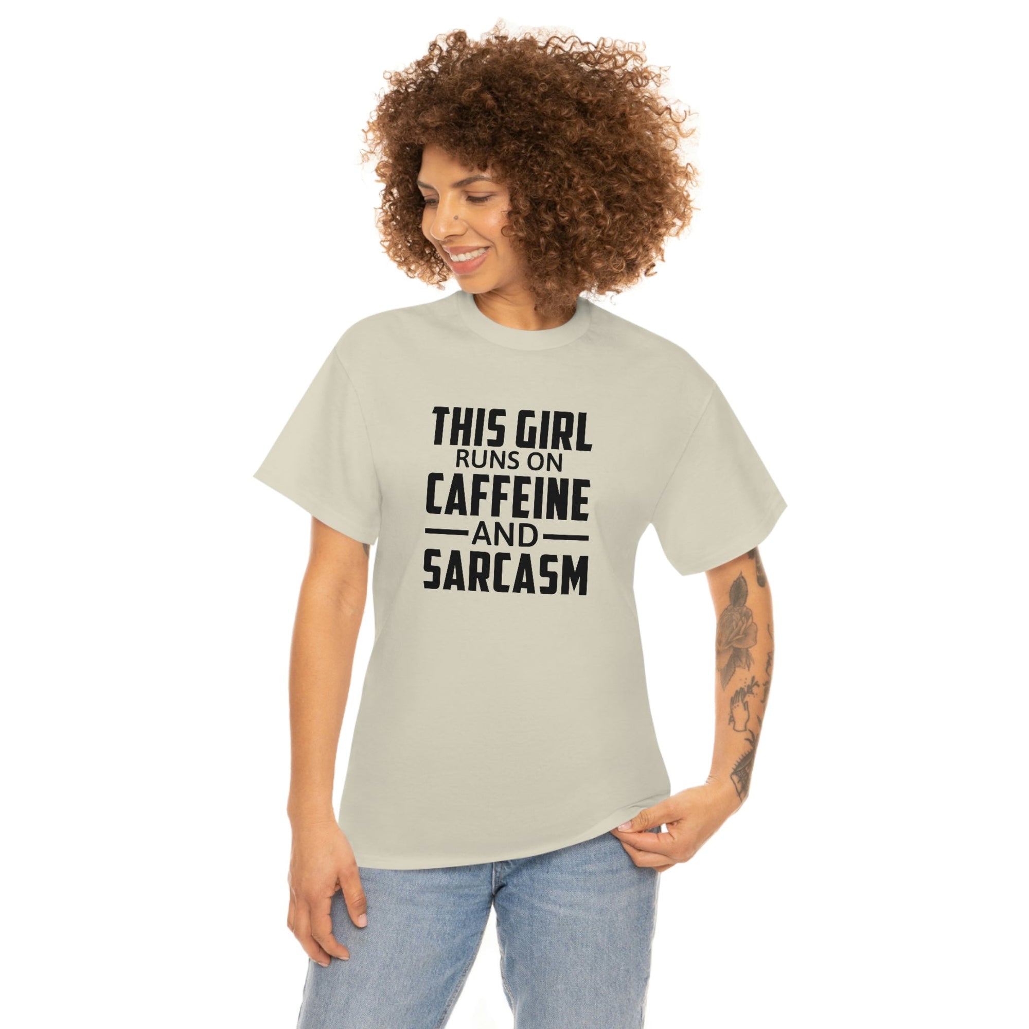 This Girl Runs on Caffeine & Sarcasm Cotton Tee T-Shirt Pink Sweetheart