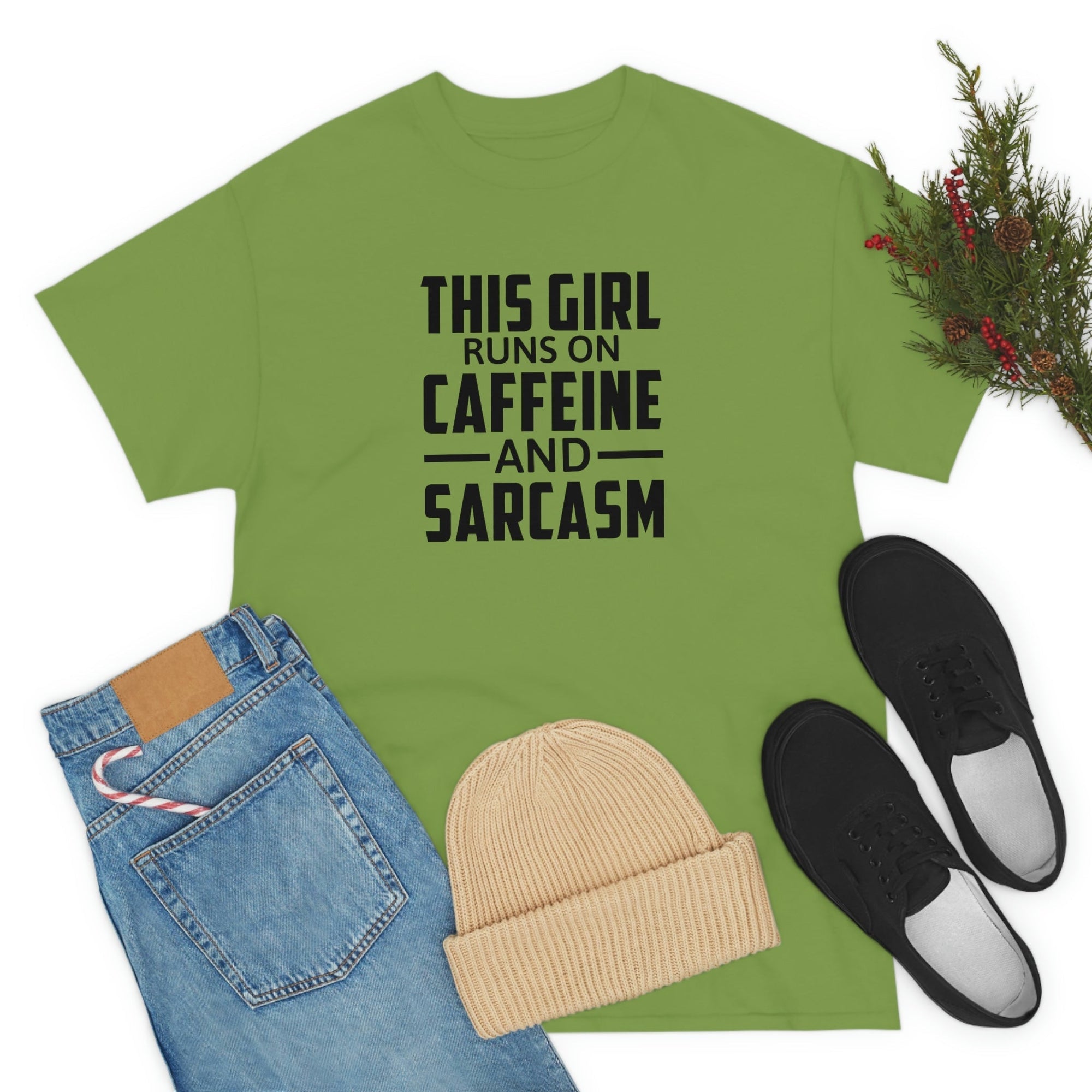 This Girl Runs on Caffeine & Sarcasm Cotton Tee T-Shirt Pink Sweetheart