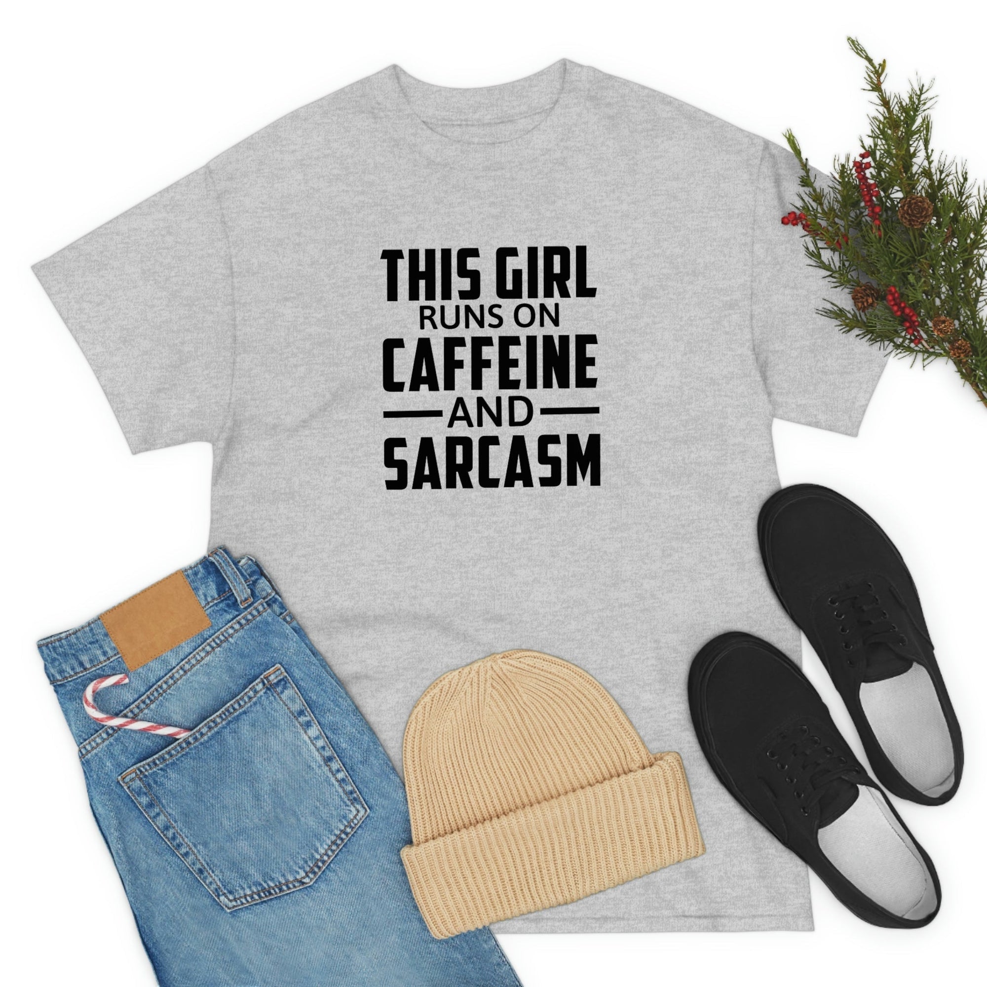 This Girl Runs on Caffeine & Sarcasm Cotton Tee T-Shirt Pink Sweetheart