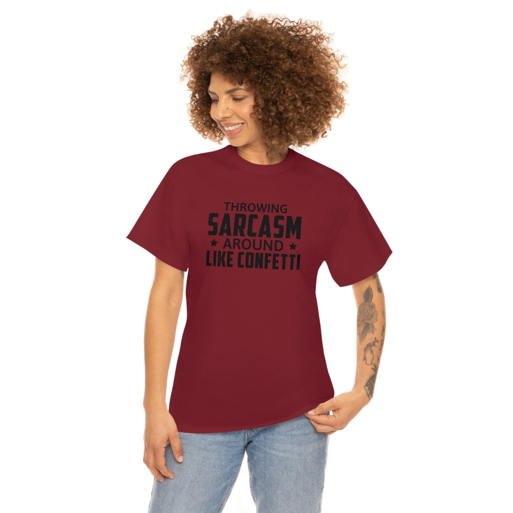 Throwing Sarcasm Like Confetti Cotton Tee T-Shirt Pink Sweetheart