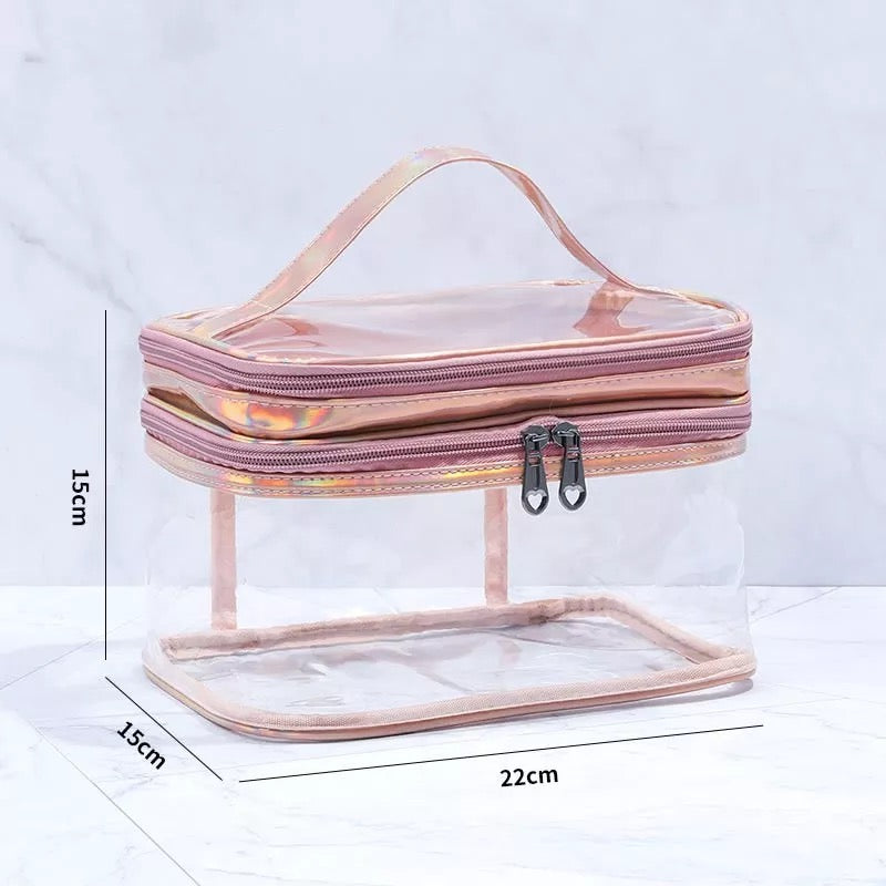 Transparent 2-Layer Clear Jelly Makeup Bag Cosmetic & Toiletry Bags Pink Sweetheart