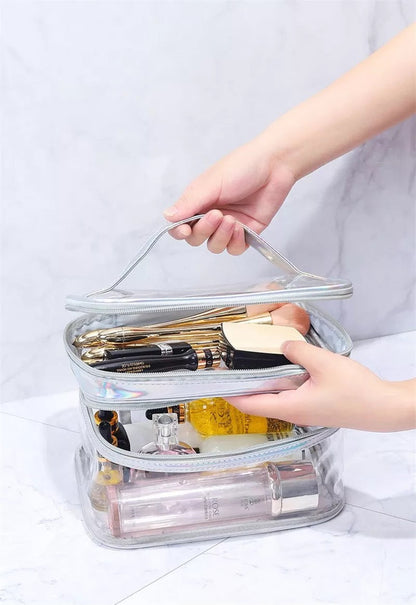 Transparent 2-Layer Clear Jelly Makeup Bag Cosmetic & Toiletry Bags Pink Sweetheart