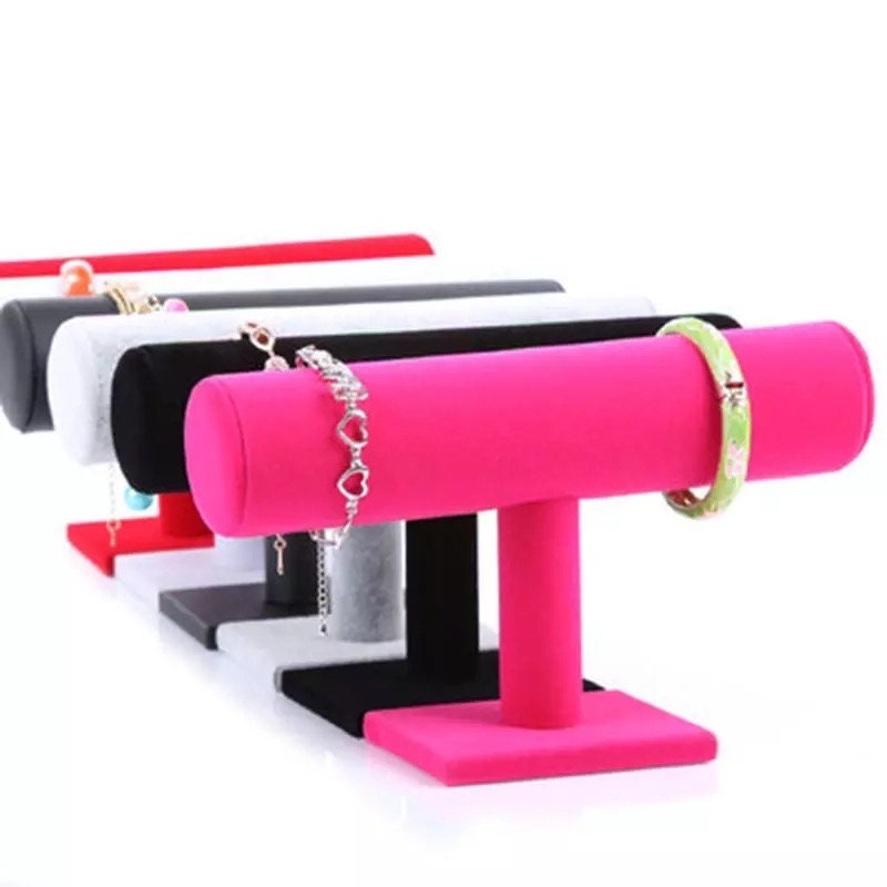 Velvet Bracelet Jewelry T-Stand Organizer Jewelry Holders Pink Sweetheart