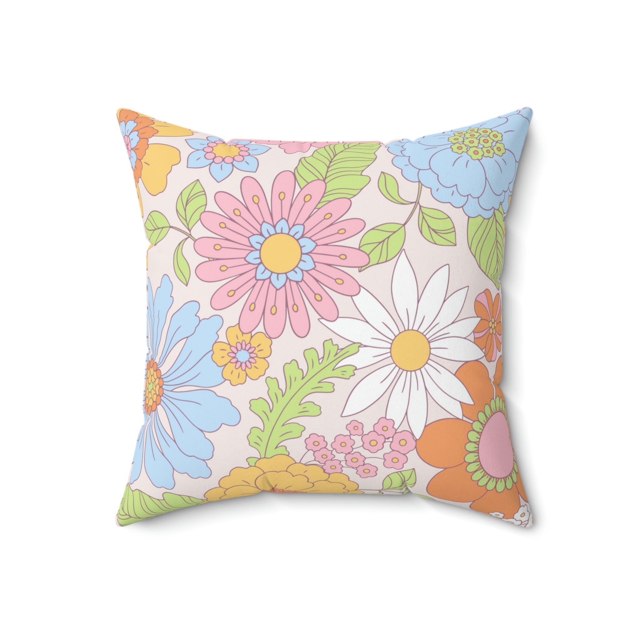 Vintage Hippie Florals Square Pillow Home Decor Pink Sweetheart