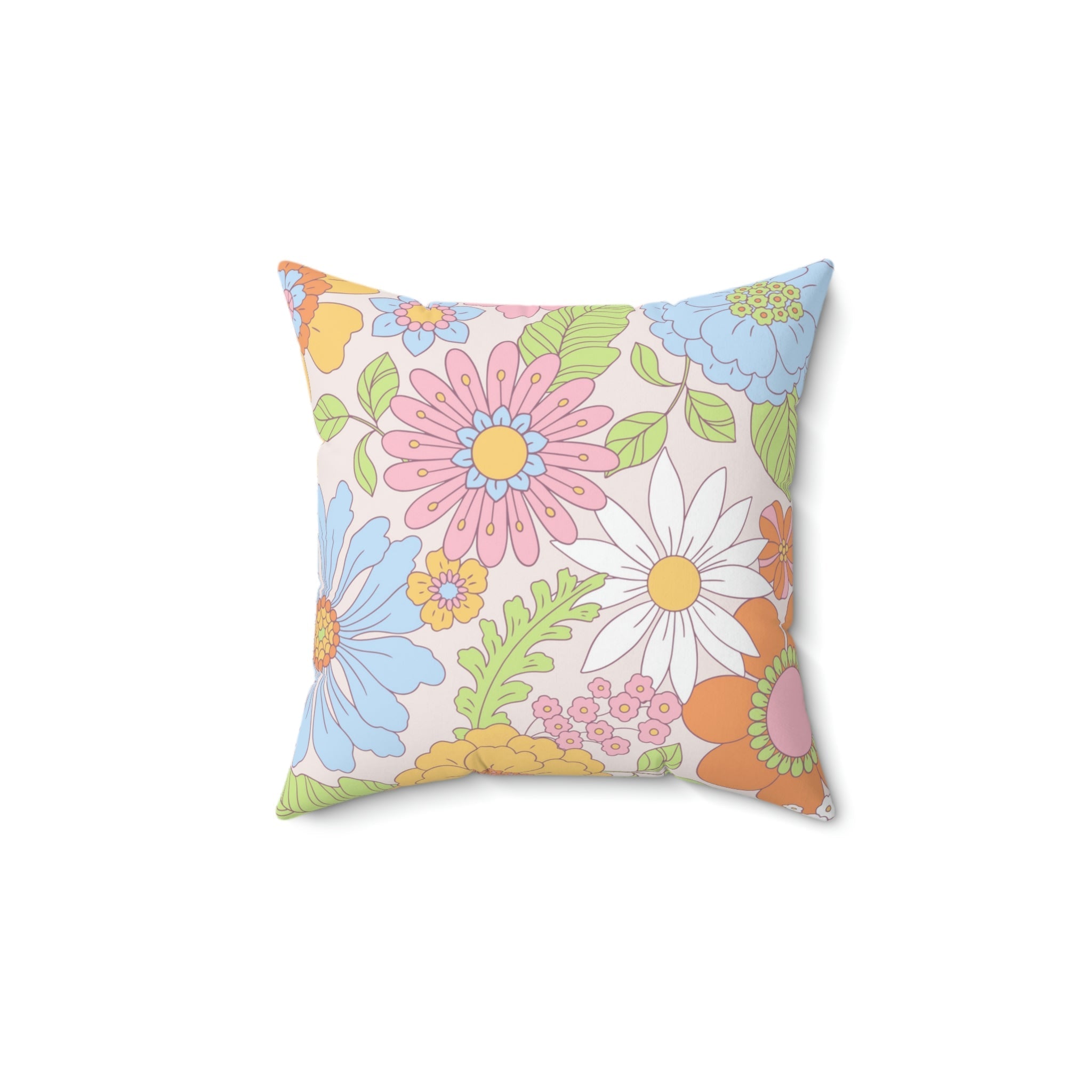 Vintage Hippie Florals Square Pillow Home Decor Pink Sweetheart