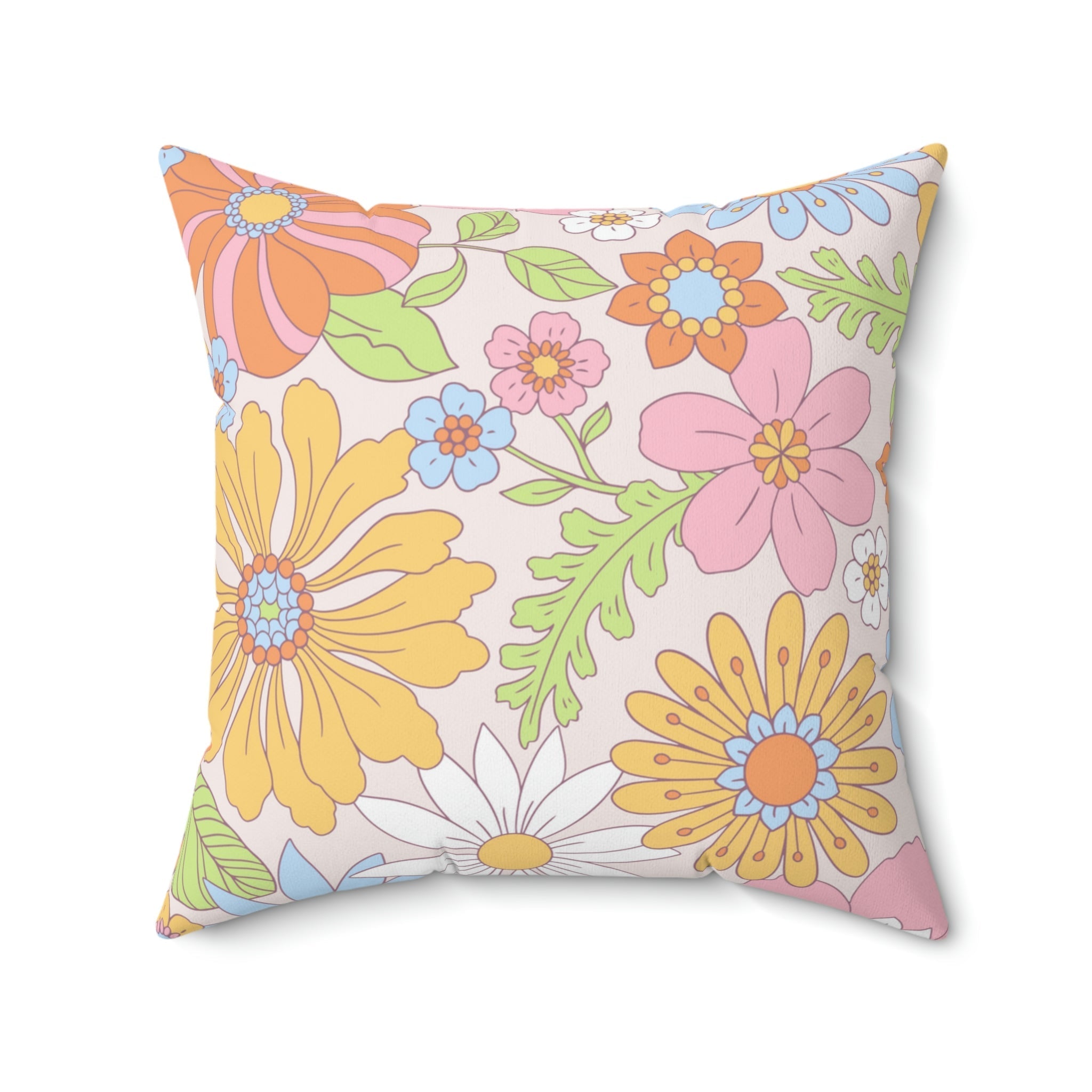 Vintage Hippie Florals Square Pillow Home Decor Pink Sweetheart