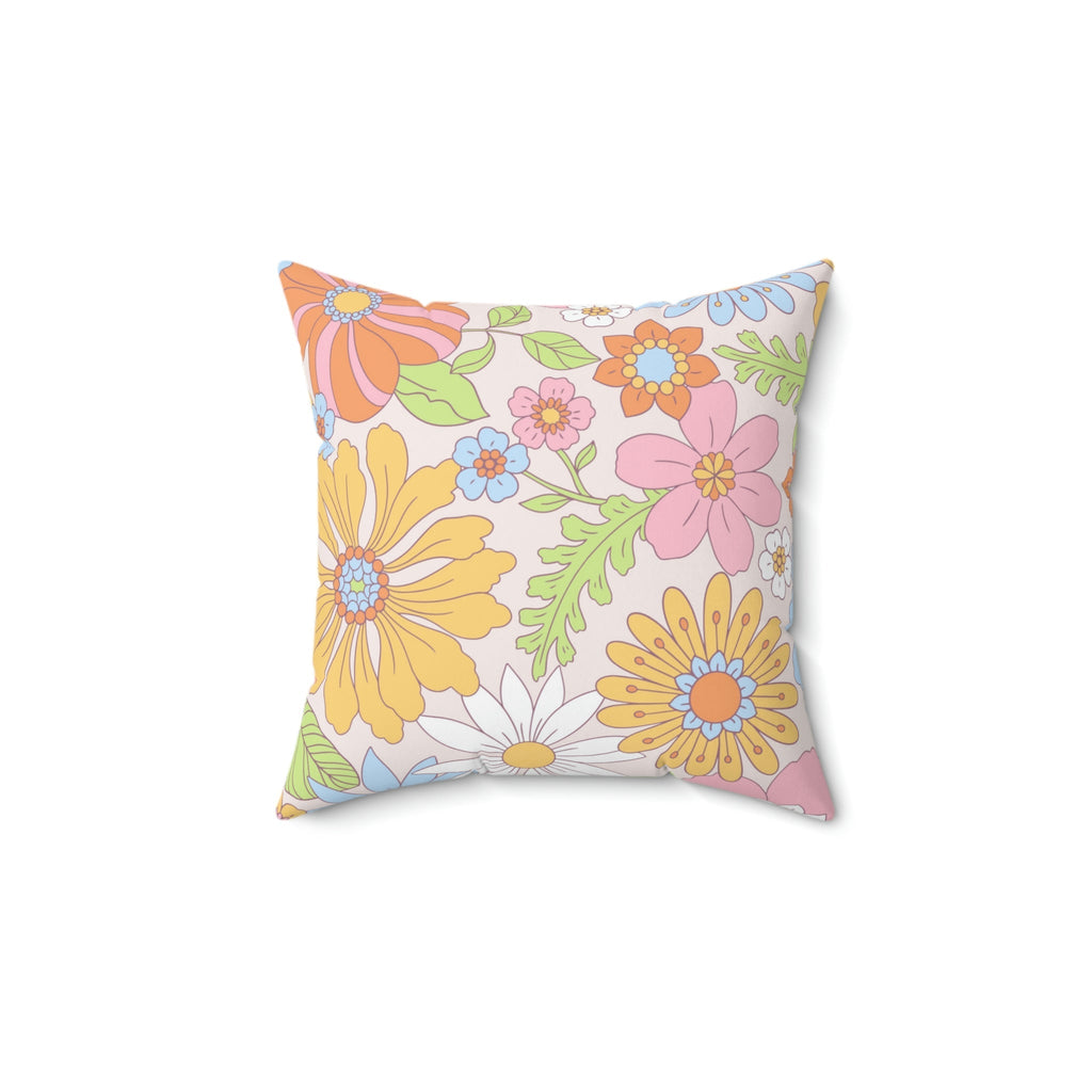 Vintage Hippie Florals Square Pillow Home Decor Pink Sweetheart