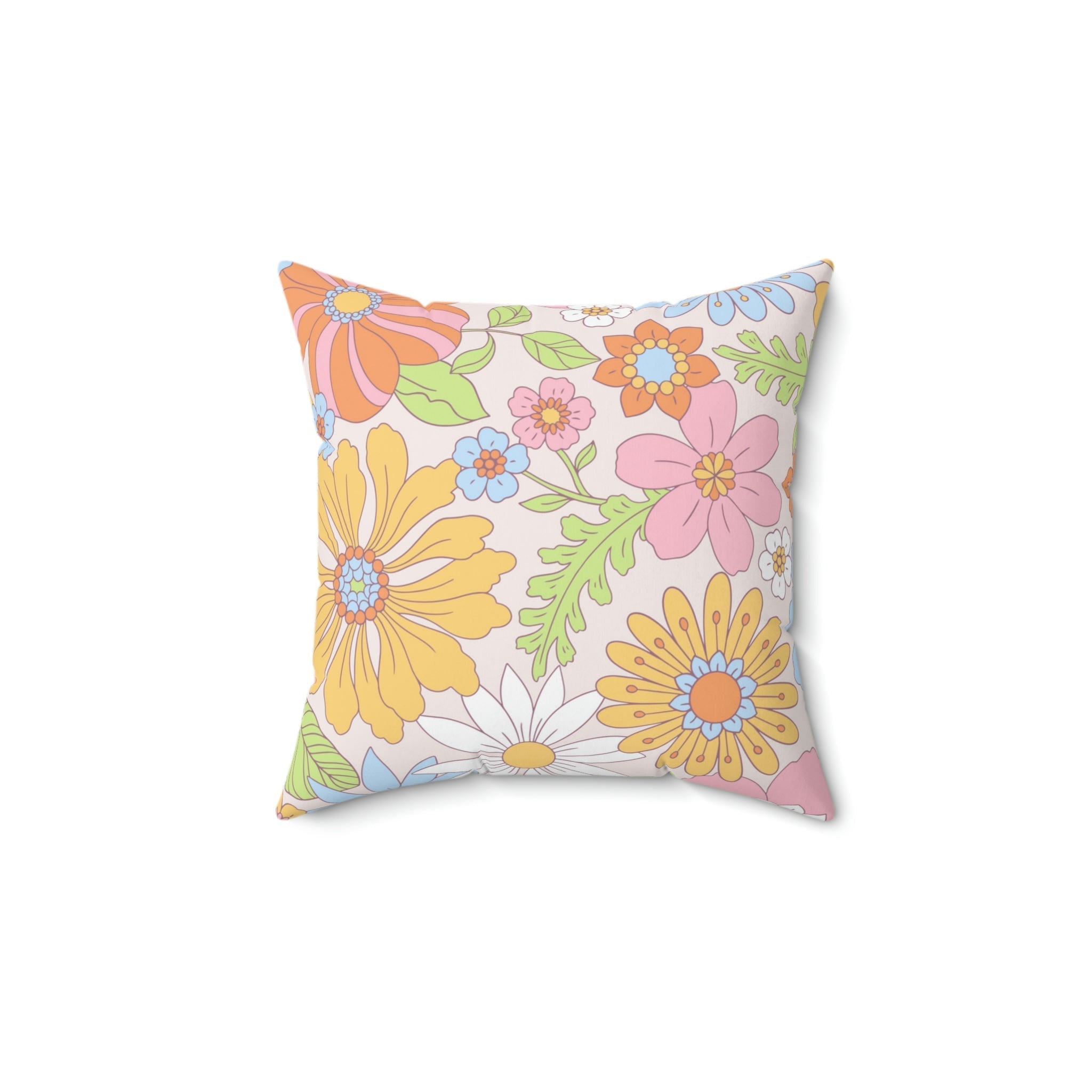 Vintage Hippie Florals Square Pillow Home Decor Pink Sweetheart