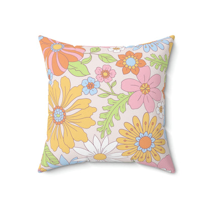Vintage Hippie Florals Square Pillow Home Decor Pink Sweetheart