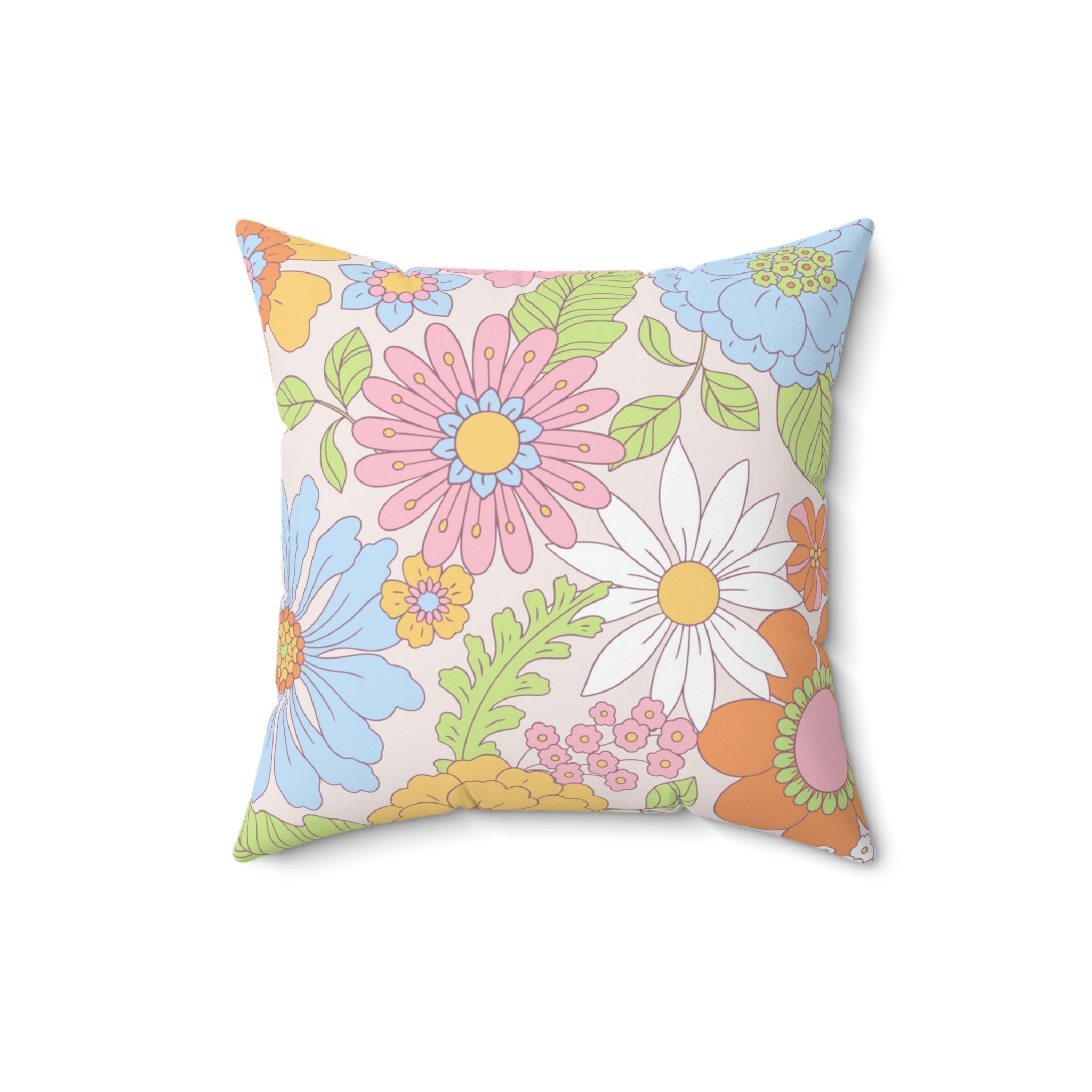 Vintage Hippie Florals Square Pillow Home Decor Pink Sweetheart