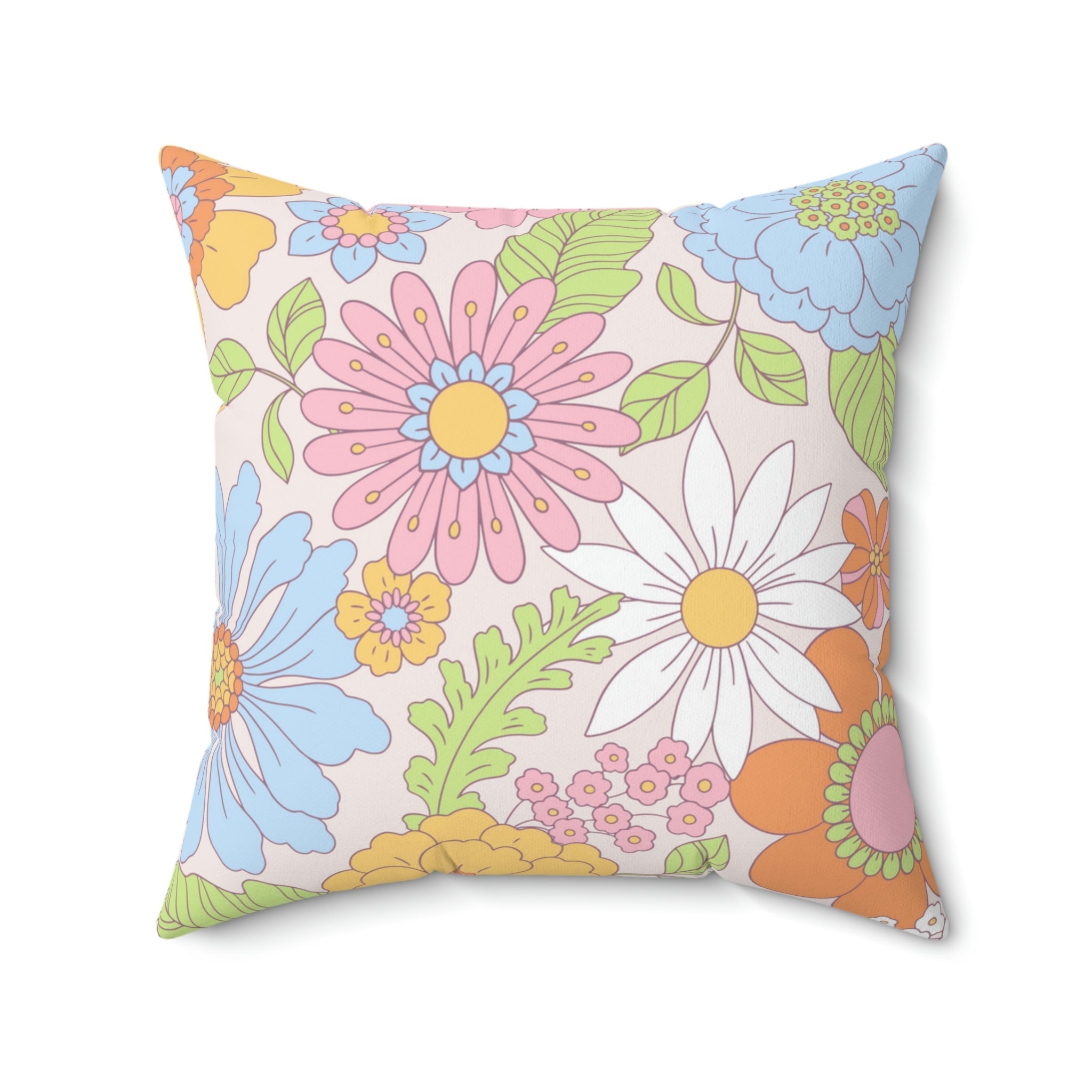 Vintage Hippie Florals Square Pillow Home Decor Pink Sweetheart