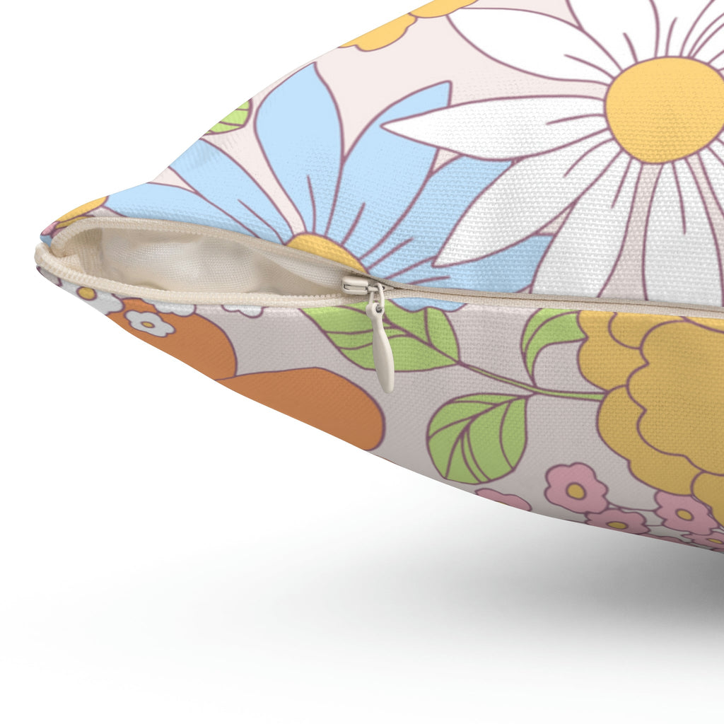 Vintage Hippie Florals Square Pillow Home Decor Pink Sweetheart