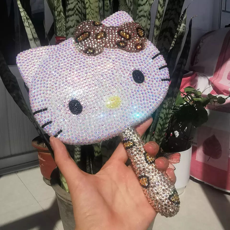 Wild Thing Cheetah Rhinestone Handheld Hello Kitty Mirror Face Mirrors Pink Sweetheart