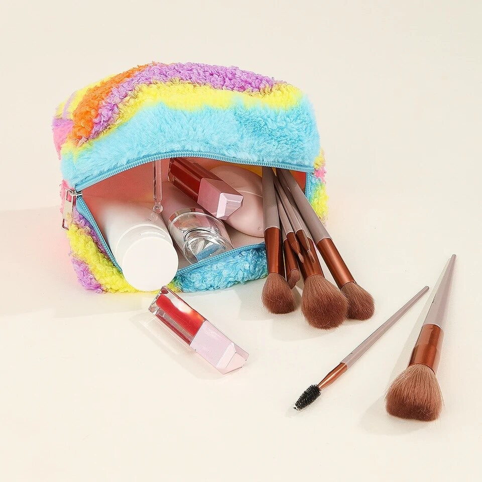 Wool Fur Color Splash Makeup Bag Pouch Cosmetic & Toiletry Bags Pink Sweetheart