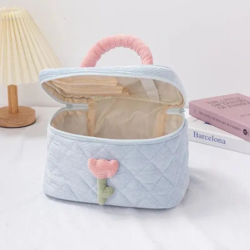 Corduroy Flower Cosmetic Makeup Bag Set