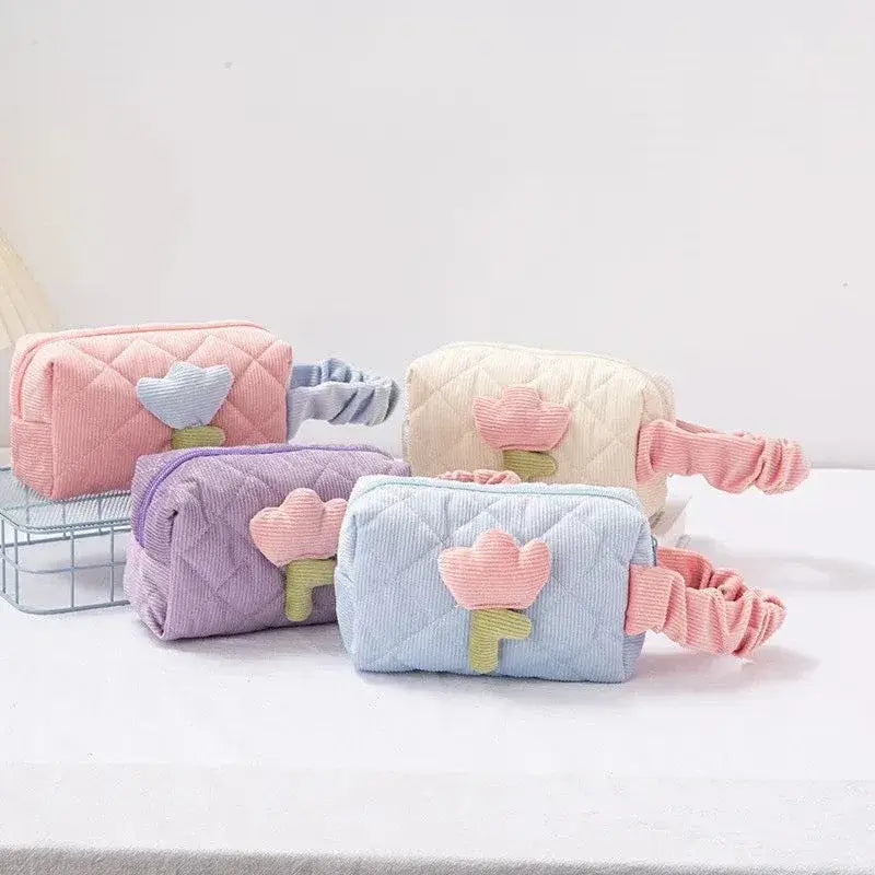 Corduroy Flower Cosmetic Makeup Bag Set