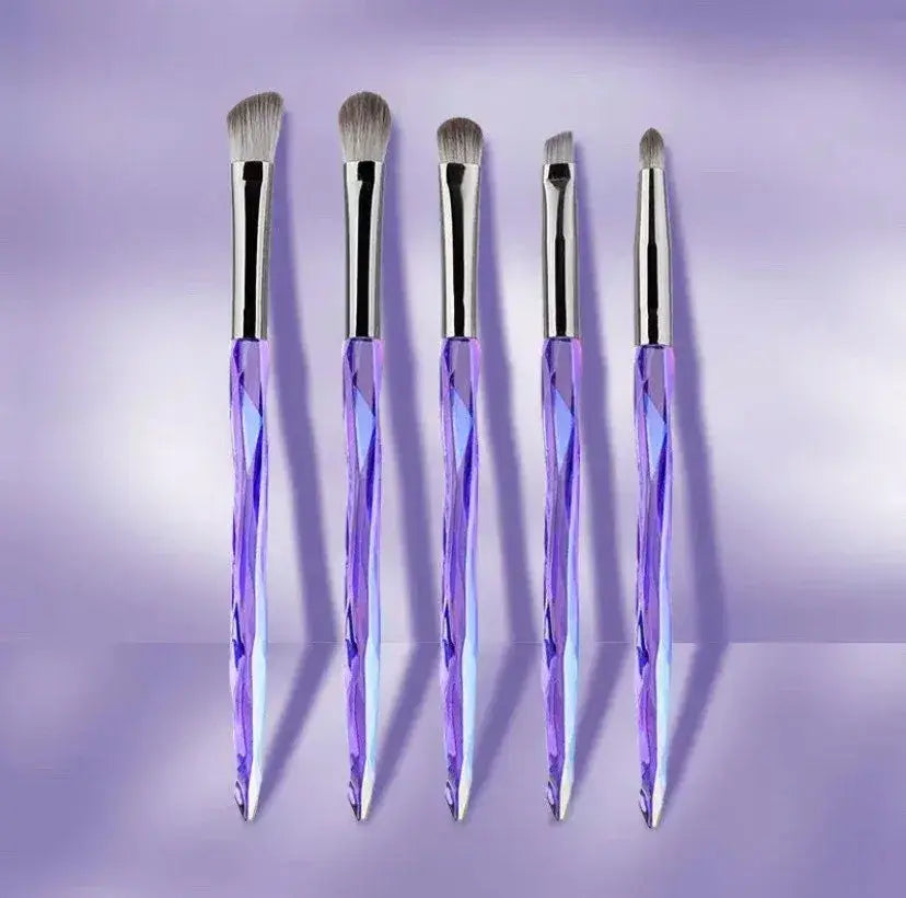 Crystal Diamond Cut Makeup Brush Set - Purple