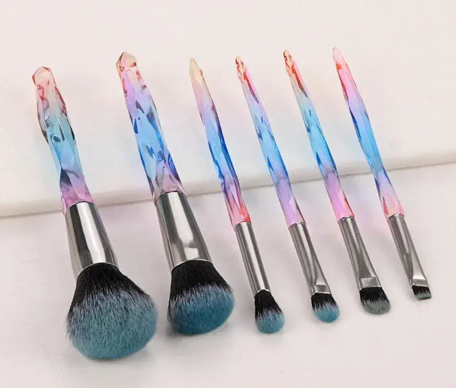 Crystal Diamond Cut Makeup Brush Set - Rainbow
