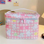 Cute Kawaii Character Pattern Cosmetic Makeup Bag - Pink Gingham Bunny