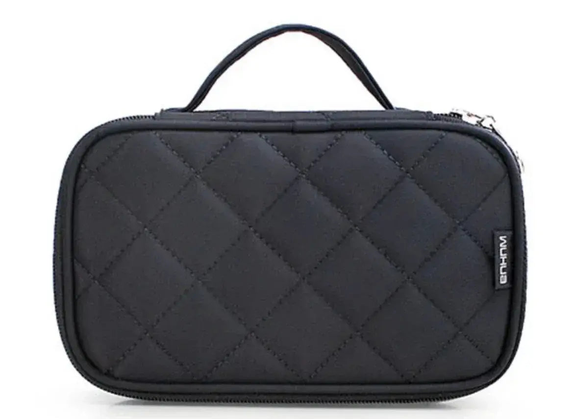 Deluxe Quilted Makeup Storage Bag - Licorice Black