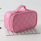 Deluxe Quilted Makeup Storage Bag - Pretty Pink