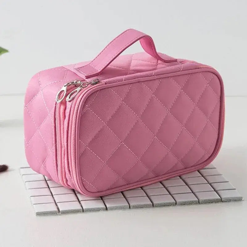 Deluxe Quilted Makeup Storage Bag - Pretty Pink