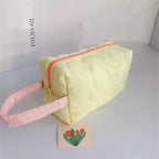 Flower Stitch Makeup Carrying Pouch - Yellow