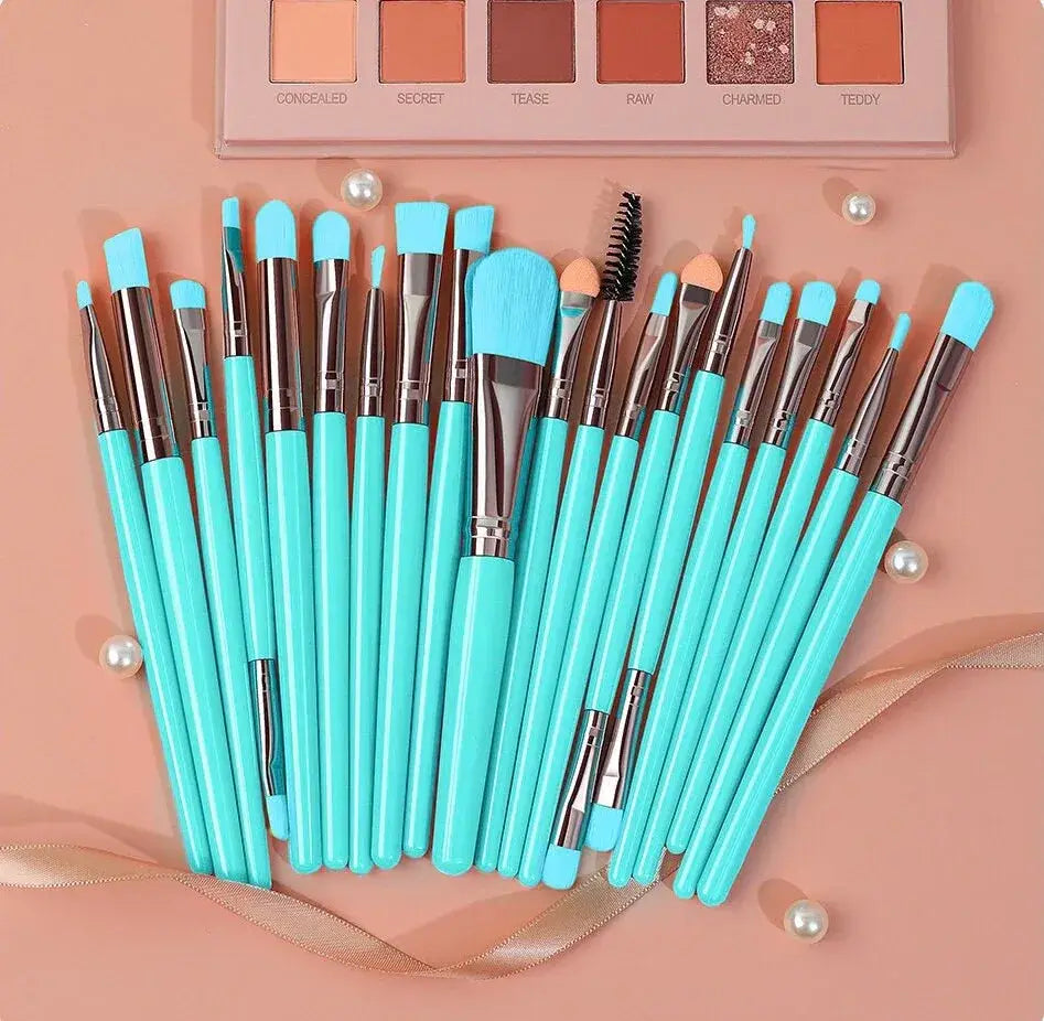 Fluorescent Neon Cosmetic Makeup Brush Set 20pc - Aquamarine