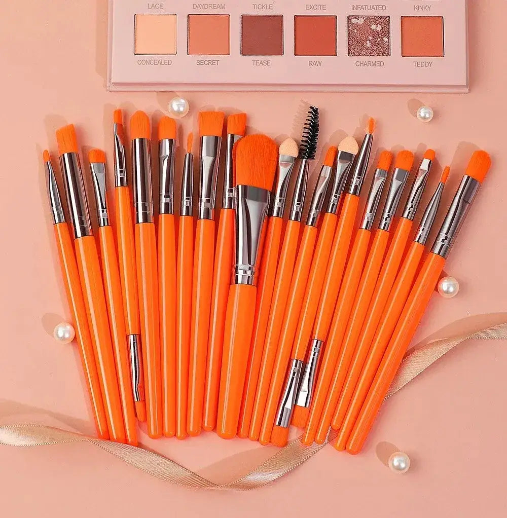 Fluorescent Neon Cosmetic Makeup Brush Set 20pc - Citrus Orange