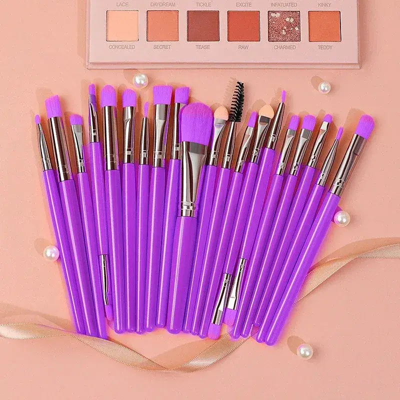Fluorescent Neon Cosmetic Makeup Brush Set 20pc - Purplicious