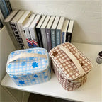 Gingham Kawaii Bear Cosmetic Makeup Bag
