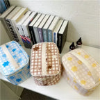 Gingham Kawaii Bear Cosmetic Makeup Bag