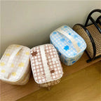 Gingham Kawaii Bear Cosmetic Makeup Bag