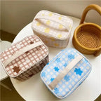 Gingham Kawaii Bear Cosmetic Makeup Bag