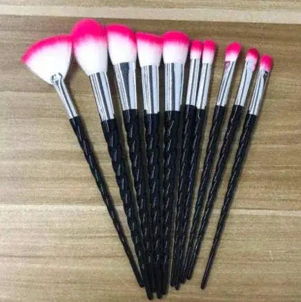 Gothic Black Unicorn Ombré Makeup Brush Set - Pink