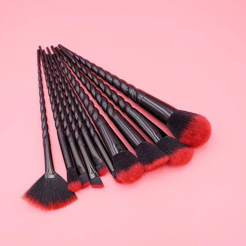 Gothic Black Unicorn Ombré Makeup Brush Set - Red