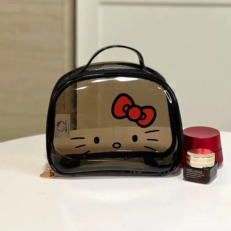Hello Kawaii Kitty Cosmetic Black Jelly Bag - Hello Kitty Big Bow