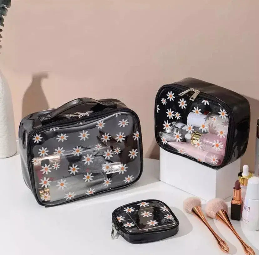 Kawaii Cosmetic & Toiletry Bag 3pc Set - Black