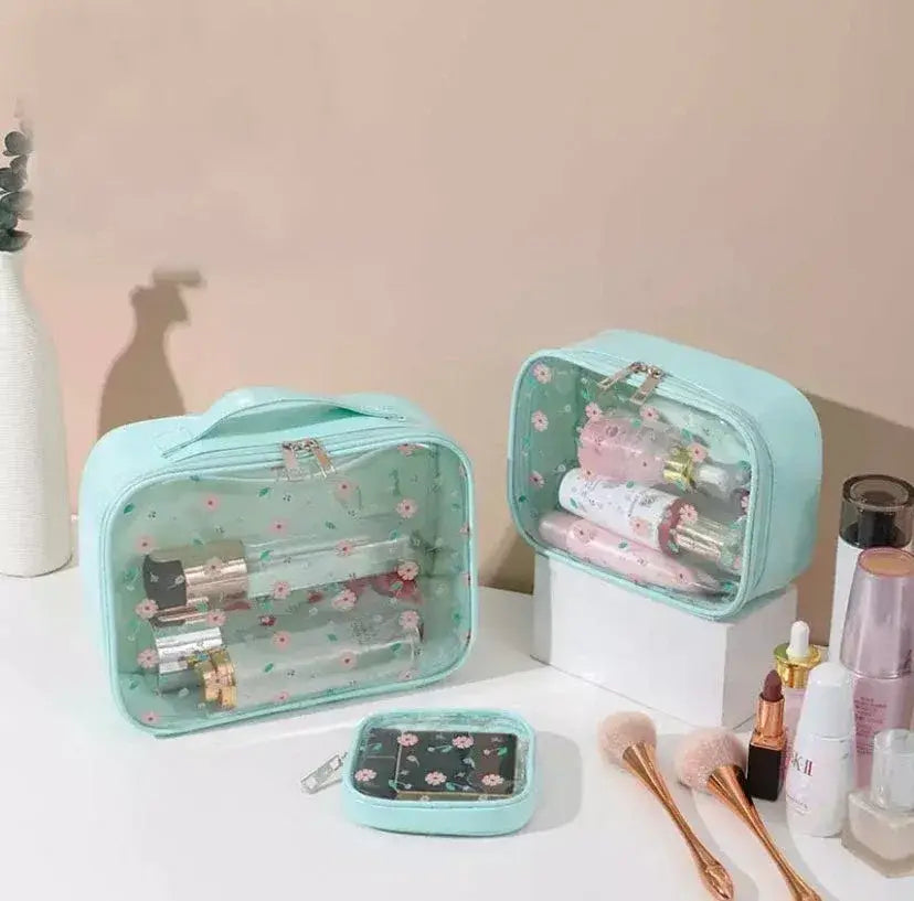 Kawaii Cosmetic & Toiletry Bag 3pc Set - Blue