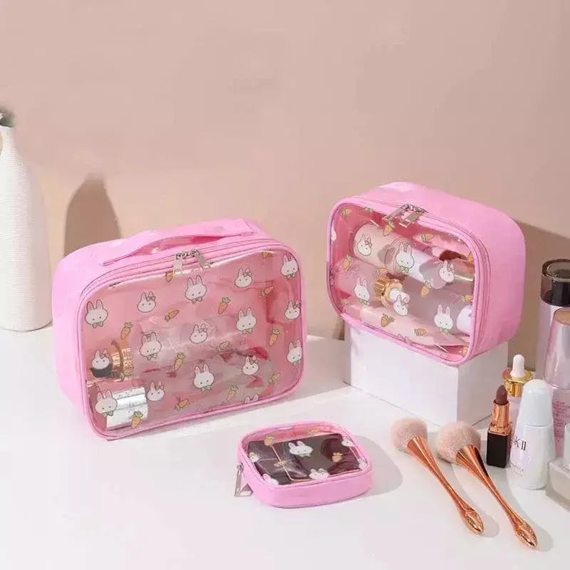 Kawaii Cosmetic & Toiletry Bag 3pc Set - Pink