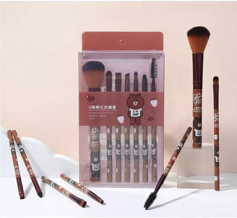 Kawaii Line Friends Makeup Brush Set 7pc - Brown