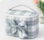 Madras Plaid Cosmetic Makeup Bag - Sky