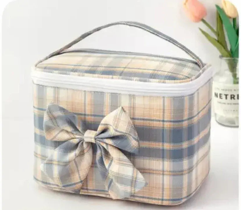 Madras Plaid Cosmetic Makeup Bag - Wheat