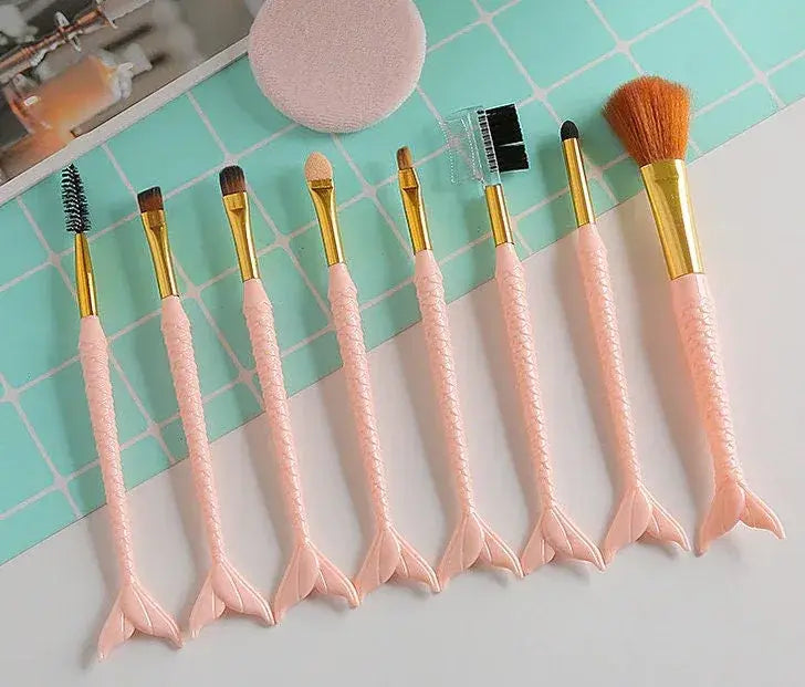 Pastel Mermaid Makeup Brush Set 8pc - Pink