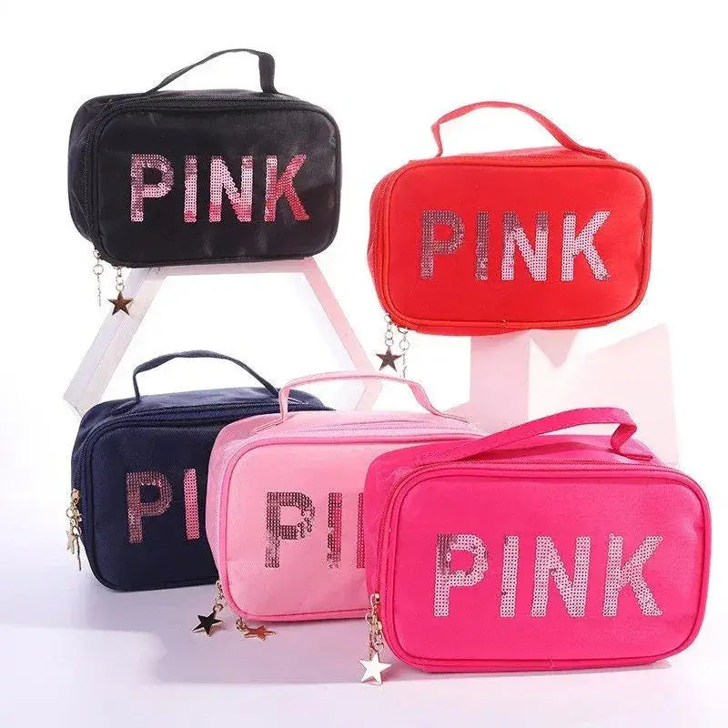 Pink Sequin Cosmetic Makeup Bag