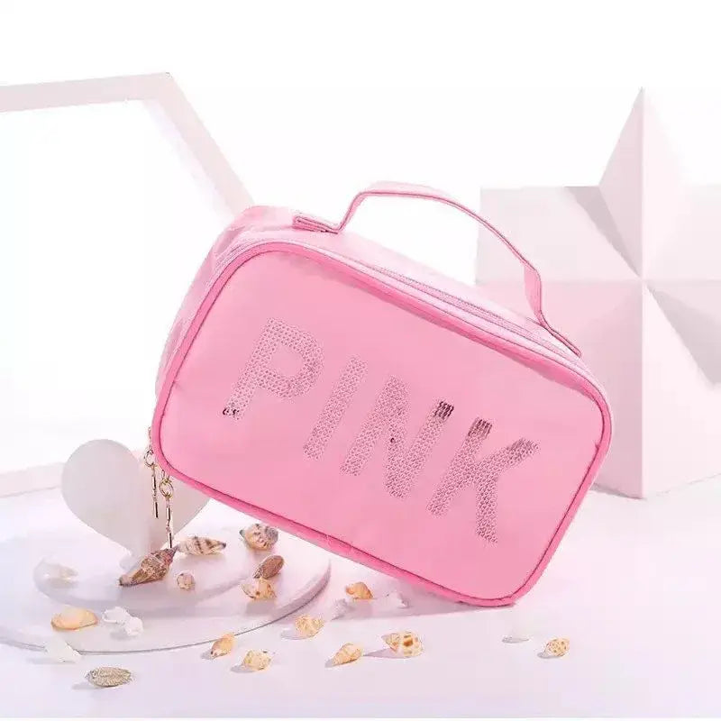 Pink Sequin Cosmetic Makeup Bag - Powder Pink