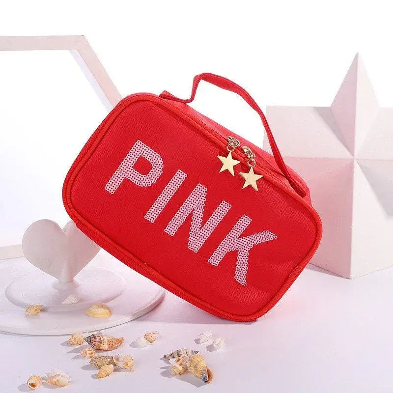 Pink Sequin Cosmetic Makeup Bag - Very Cherry