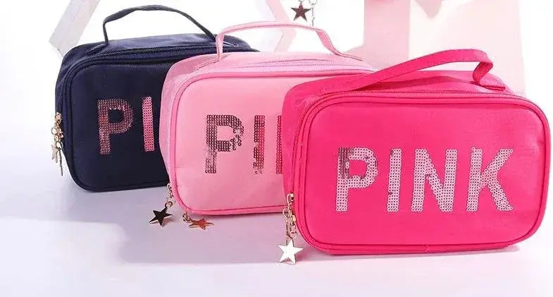 Pink Sequin Cosmetic Makeup Bag
