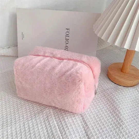 Plush Faux Fur Makeup Storage Bag - Pink