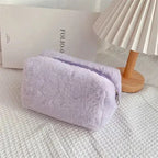 Plush Faux Fur Makeup Storage Bag - Purple